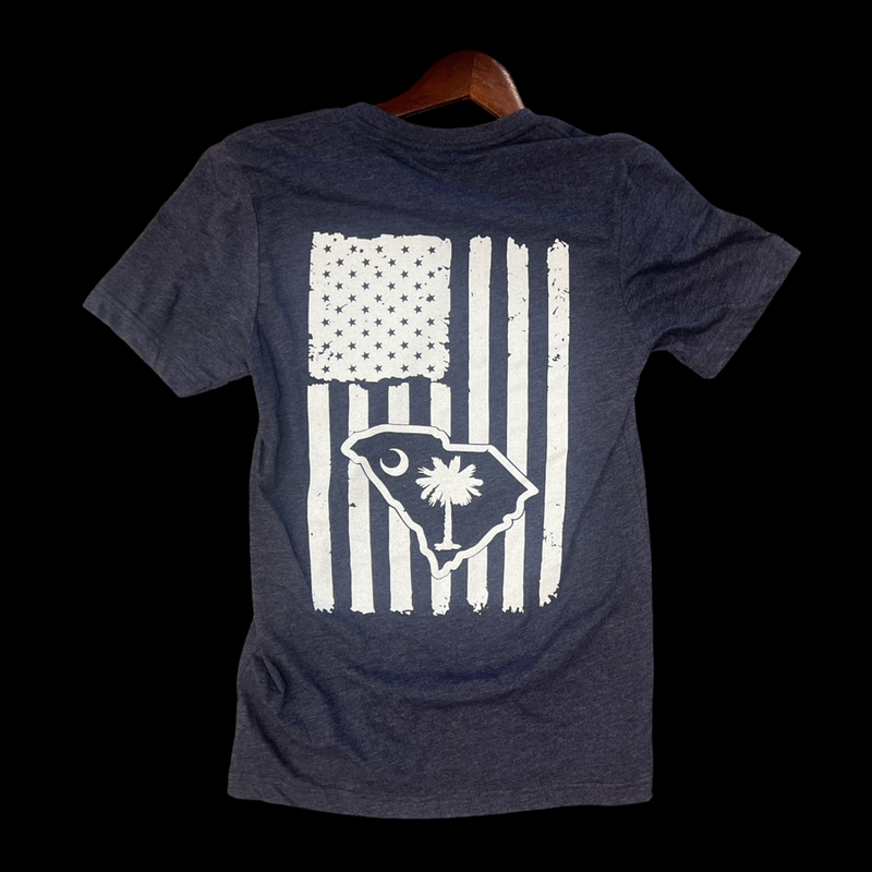 Hometown 803 Palmetto Moon Heather Navy Distressed Flag Tee