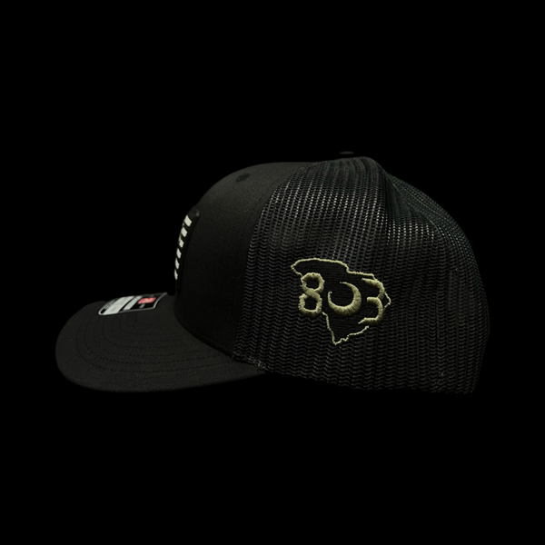 803 Richardson Bottomlandblack Performance Blackout Trucker Hat