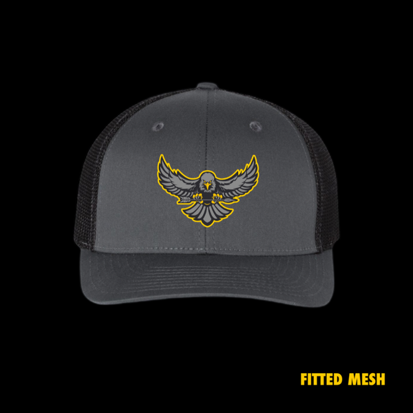 PRE_SALE:**EAGLE FITTED MESH** Gray Collegiate Script Logo Charcoal  Special Edition Fitted Hat