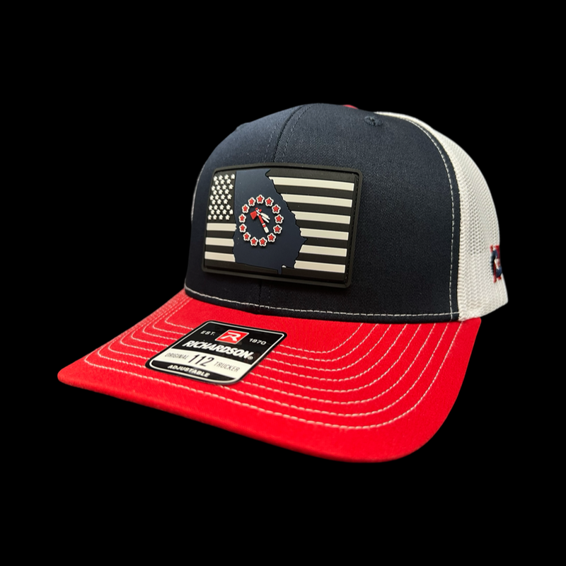 Richardson 112 Hometown Georgia Baseball Red Navy Baseball Performance Trucker Hat