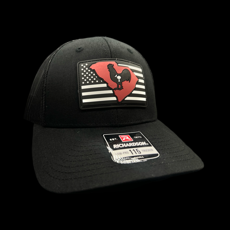 Richardson 115 Small Hometown Rooster Black Performance PVC Patch Low Profile Trucker Hat