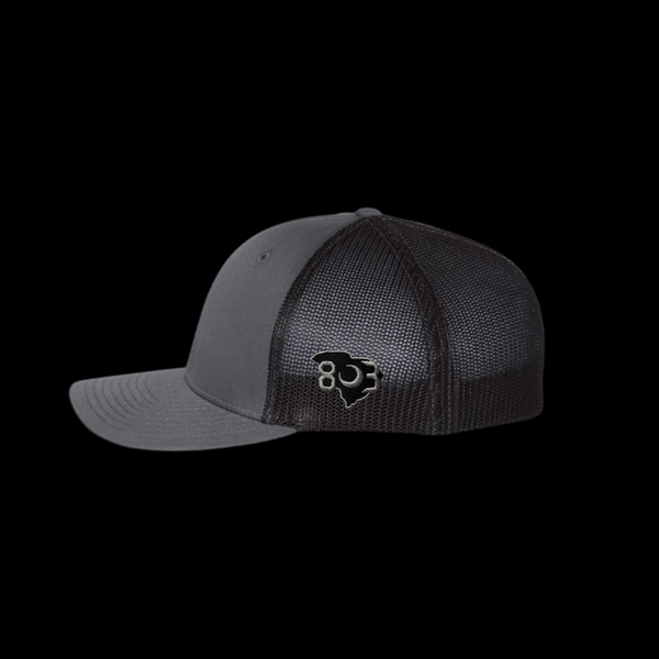 PRE_SALE: **SCRIPT TRUCKER** Gray Collegiate Script Logo Charcoal Black Special Edition Snapback Hat