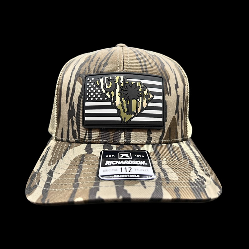 803 Richardson Bottomland Camo Performance PVC Patch Trucker Hat