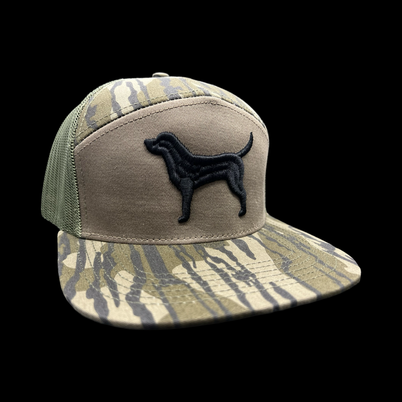 803 3D Lost Dog Black Lab Bottomland 7 Panel Flatbill Hat