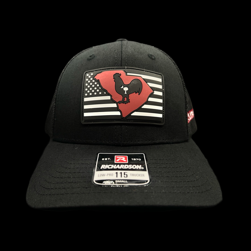 Richardson 115 Small Hometown Rooster Black Performance PVC Patch Low Profile Trucker Hat