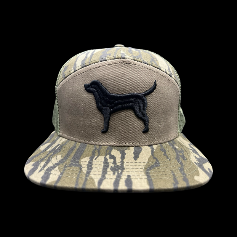 803 3D Lost Dog Black Lab Bottomland 7 Panel Flatbill Hat