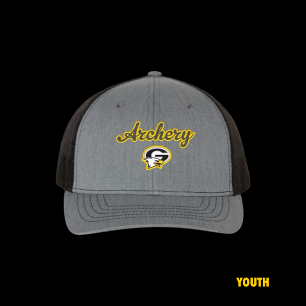 PRE_SALE: **YOUTH SCRIPT** Gray Collegiate Script Logo Heather Black Special Edition Trucker Hat