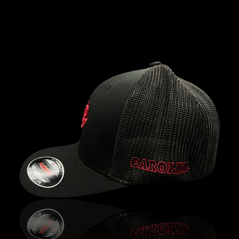 803 Flexfit Carolina Black Widow Garnet Fitted Mesh Hat