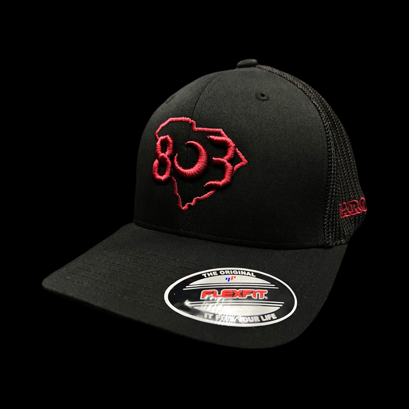 803 Flexfit Carolina Black Widow Garnet Fitted Mesh Hat