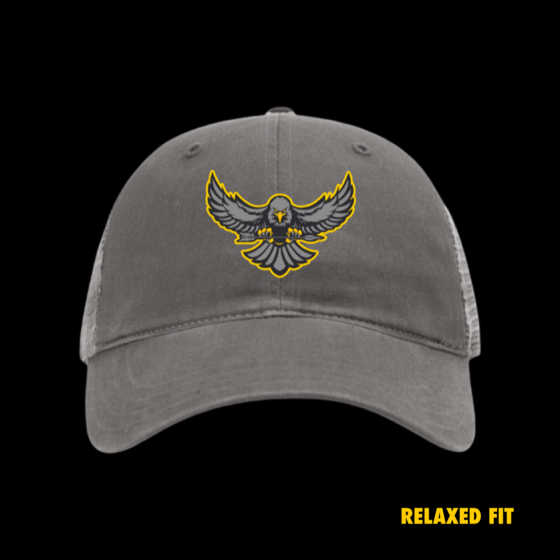 PRE_SALE: **EAGLE RELAXED FIT** Gray Collegiate Grey Script Logo Special Edition Trucker Hat