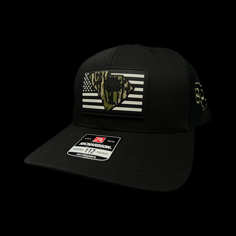 803 Richardson Bottomlandblack Performance Blackout Trucker Hat