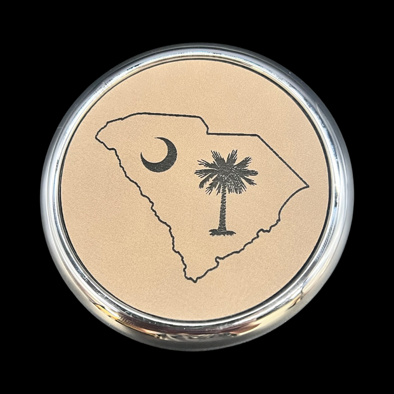 Palmetto Moon State Leather Chrome Laser Etched Coaster Set