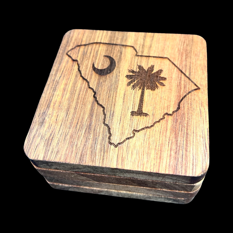 Palmetto Moon State Acacia Wood Laser Etched Square Coaster Set