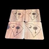 Palmetto Moon State Acacia Wood Laser Etched Square Coaster Set