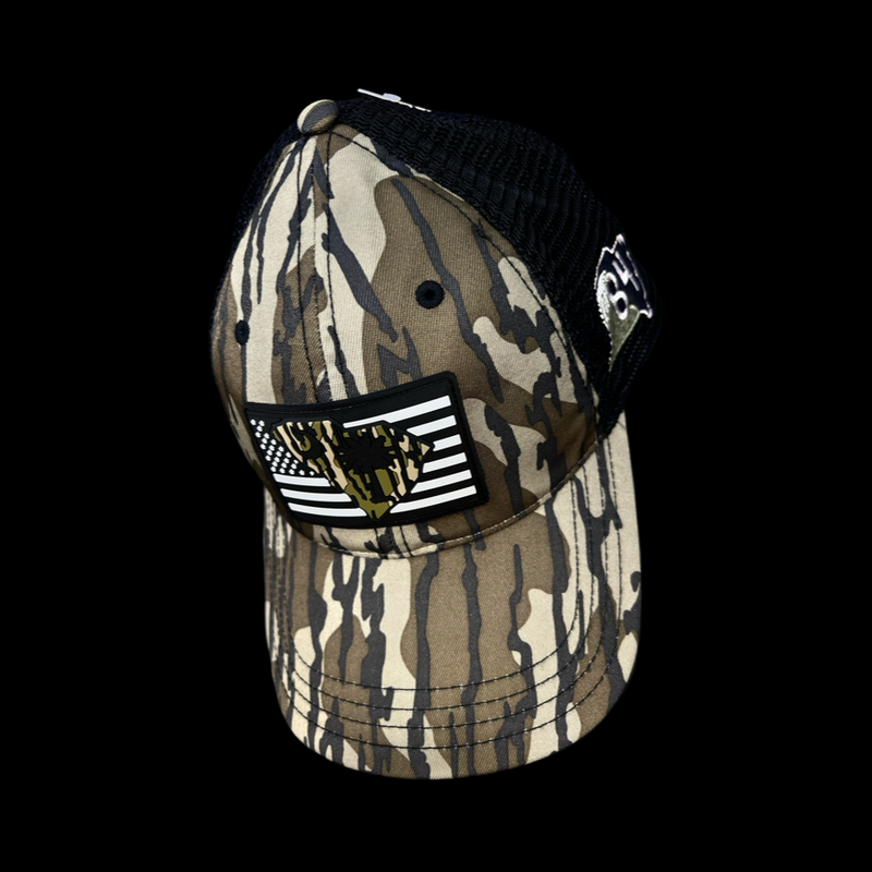 843 Lowcountry Richardson Bottomland Camo Performance PVC Patch Relaxed Trucker Hat