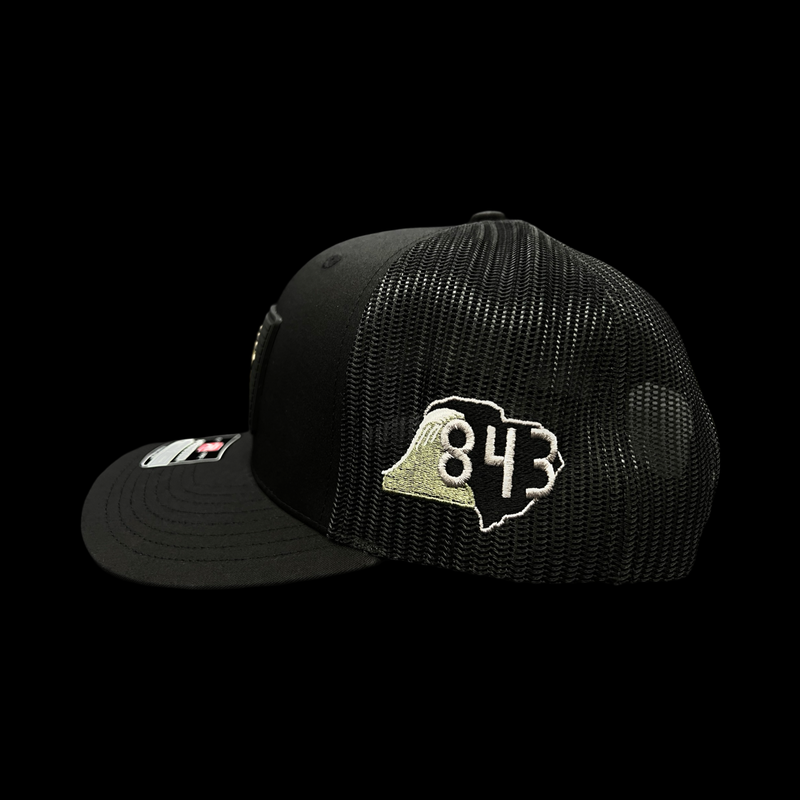 843 Lowcountry Richardson Bottomlandblack Performance PVC Patch Trucker Hat