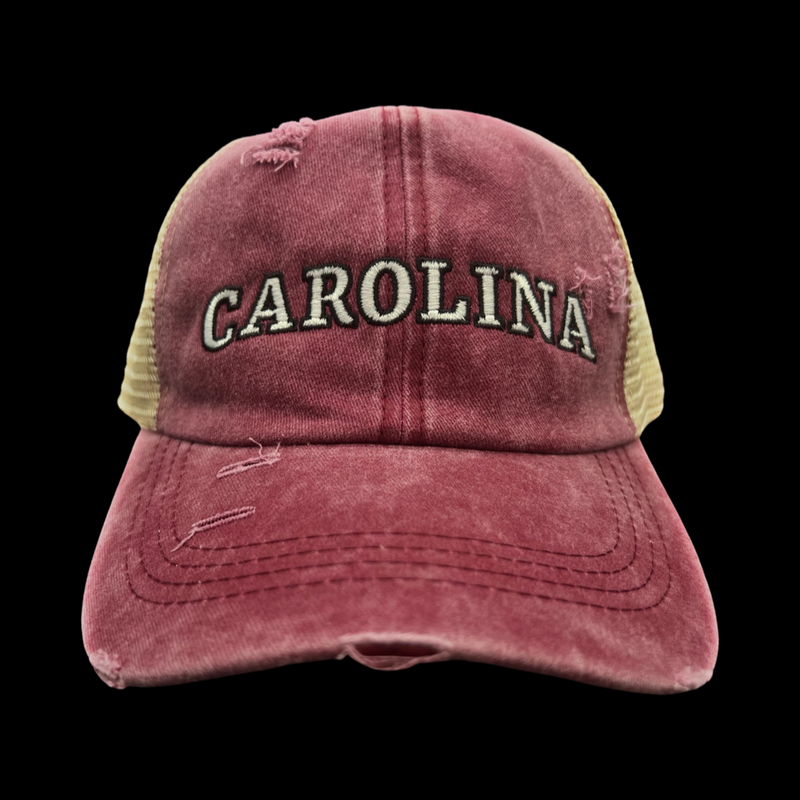 803 Carolina Garnet Pony Tail Criss Cross Relaxed Trucker Hat