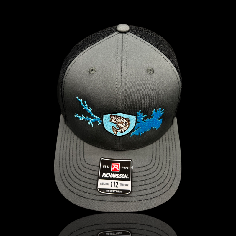 803 Richardson Lake Murray Striped Bass Charcoal Black Trucker Hat