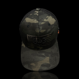 803 America Flexfit Black Camo Fitted Mesh Military Trucker Hat