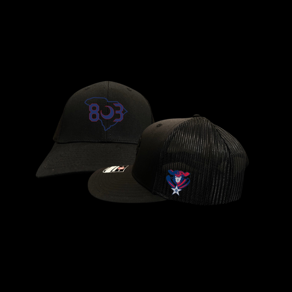14) PRE-SALE: 803 Special Edition -Patriots Side Logo - Black Trucker Hat