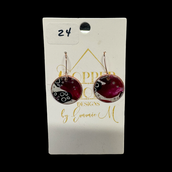 Black and Garnet Locally Made Copper Earrings Round