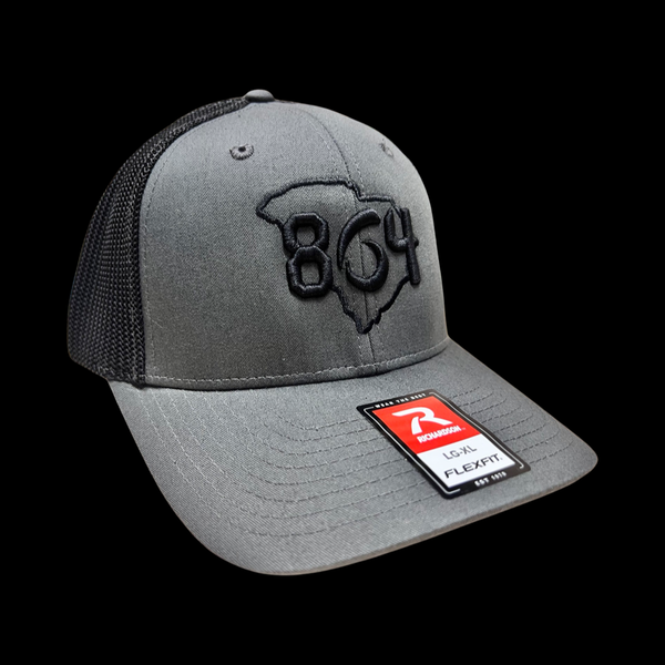 864 Richardson Rflex Charcoal Black Fitted Mesh Trucker Hat