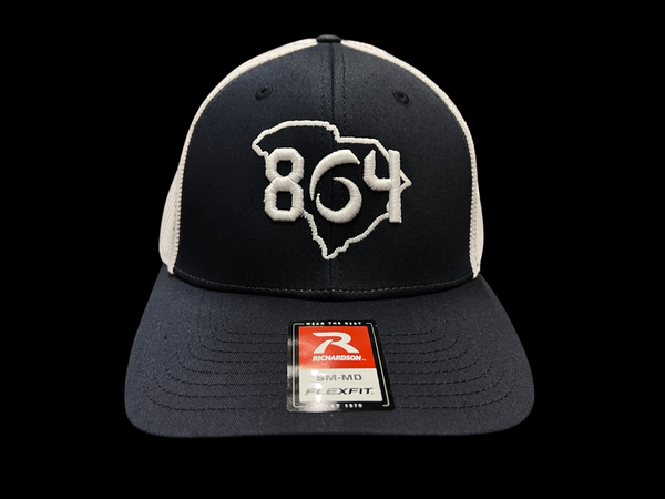 864 Richardson Navy White Fitted Flexfit Trucker Hat