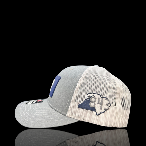 843 Lowcountry Richardson Heather White Navy Performance PVC Patch Trucker Hat