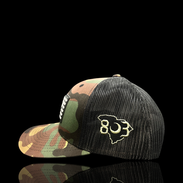 803 Yupoong Performance PVC Patch Army Camo Trucker Hat