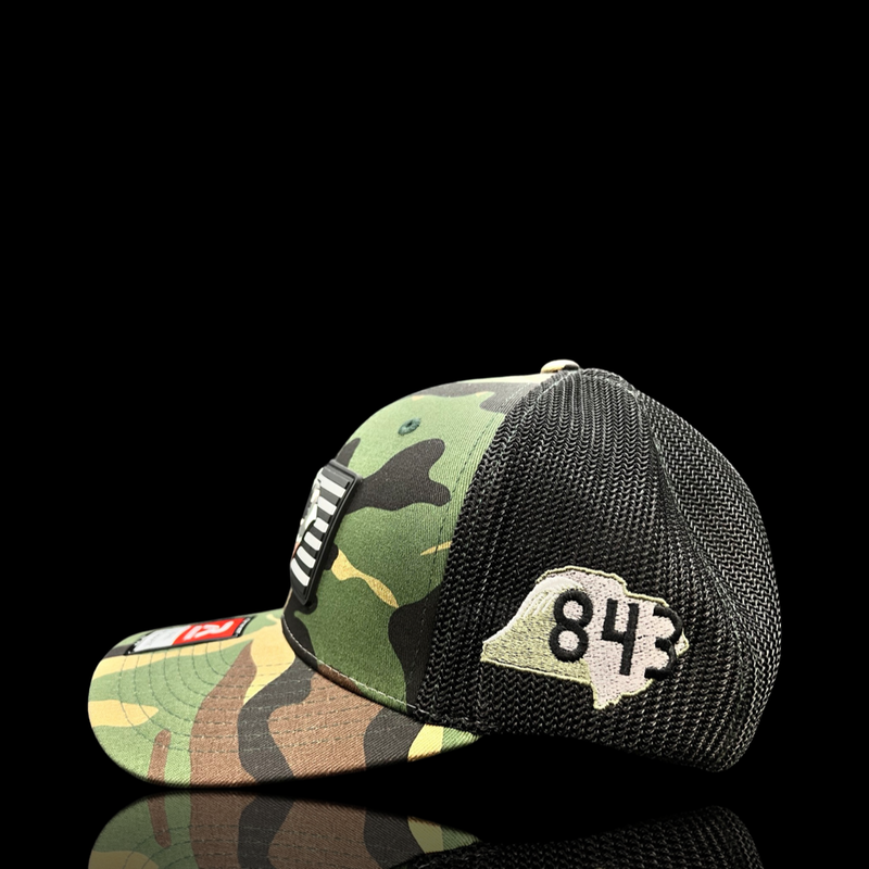 843 Richardson Army Camo Performance PVC Patch Fitted Trucker Hat