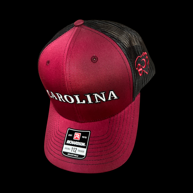 803 Richardson Carolina Garnet Black Trucker hat