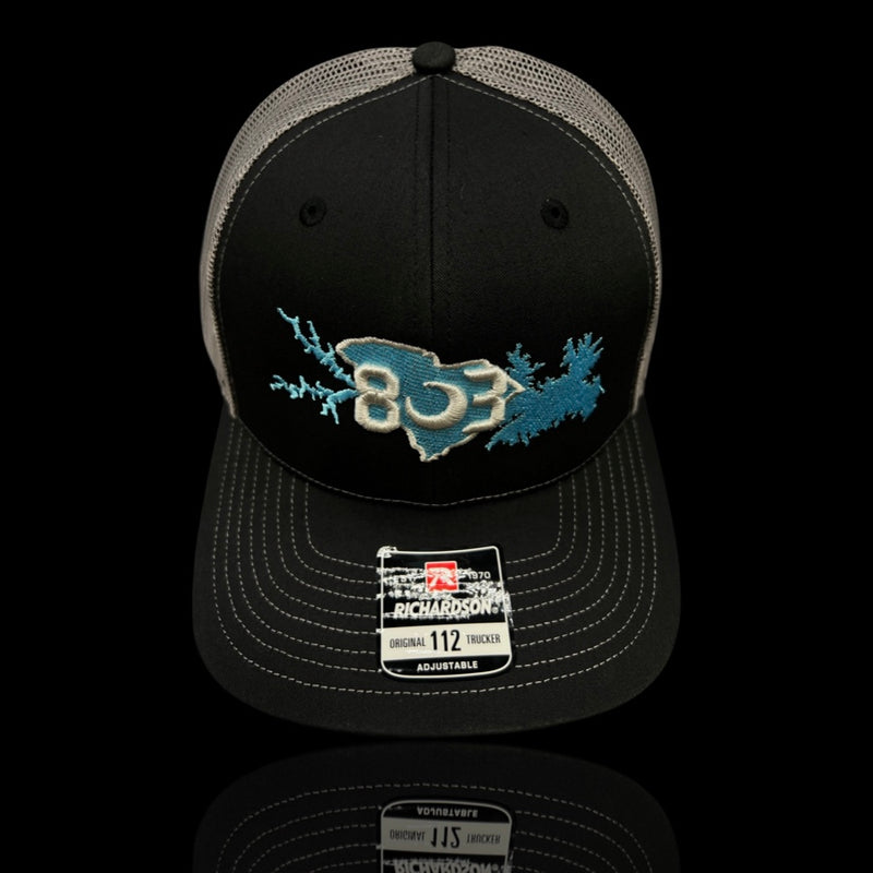 803 Richardson Lake Murray Life Black Steel Trucker Hat