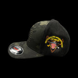803 America Flexfit Black Camo Fitted Mesh Veteran Trucker Hat