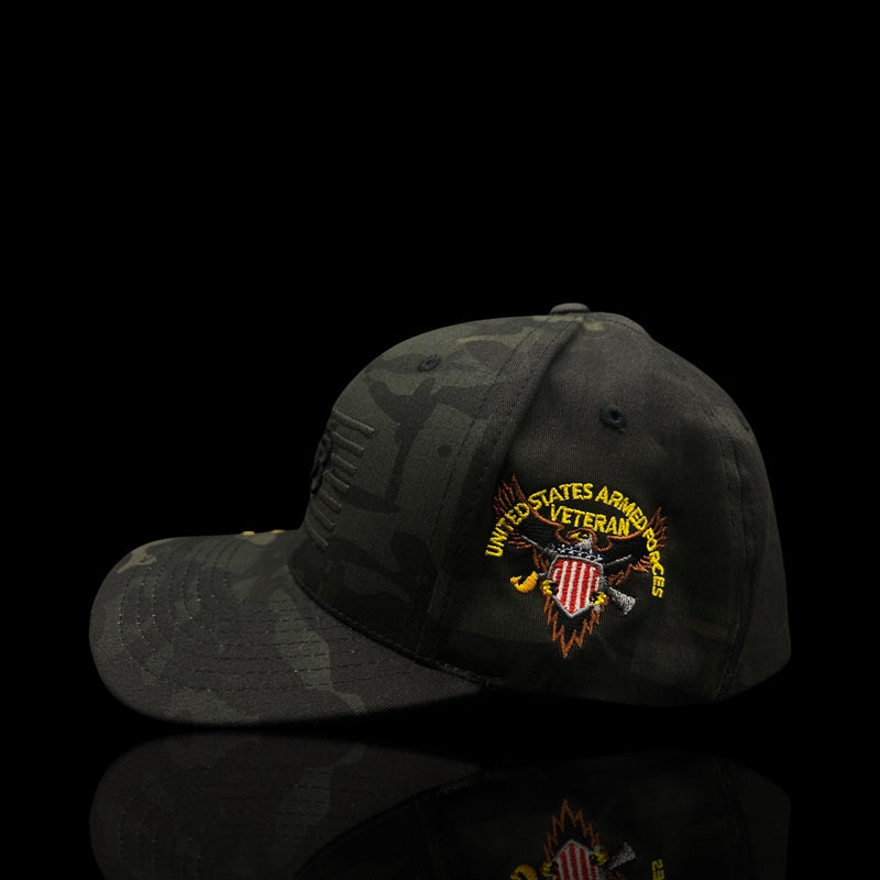 803 America Flexfit Black Camo Fitted Cotton Veteran Hat