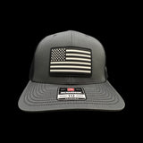 Richardson Charcoal Black Vintage Black and White Old Glory PVC Performance Patch Trucker Hat