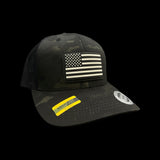 Yupoong Black Camo Vintage Black and White Old Glory PVC Patch Trucker Hat