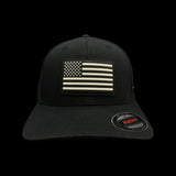 803 Flexfit Vintage Black and White Old Glory PVC Patch Fitted Trucker Hat