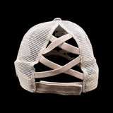 803 Distressed Kahaki Criss Cross Pony Relaxed Fit Pony Tail Hat