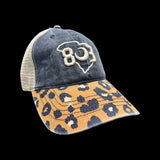803 Leopard Washed Black Relaxed Fit Pony Tail Hat