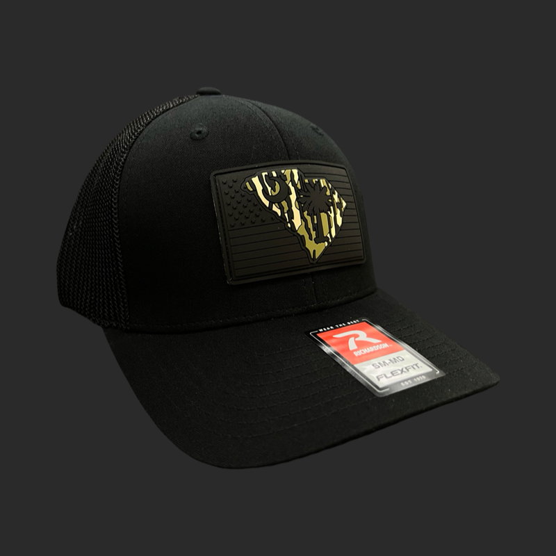 803 Richardson BottomlandBlack Performance PVC Patch Fitted Trucker Hat