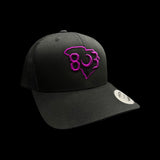 803 Yupoong Black Purple Trucker Hat