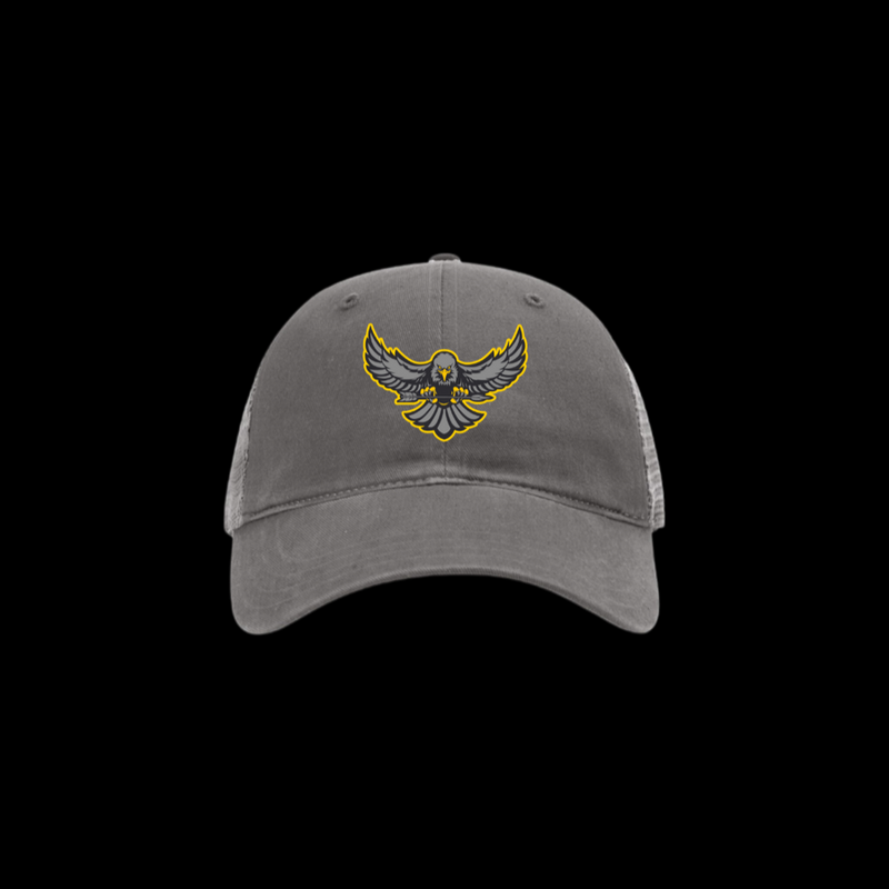 PRE_SALE: **EAGLE RELAXED FIT** Gray Collegiate Grey Script Logo Special Edition Trucker Hat