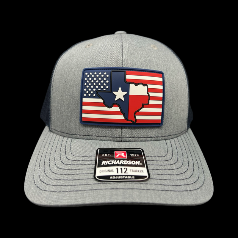 Richardson 112 Hometown Texas Heather Navy Patriotic Performance Trucker