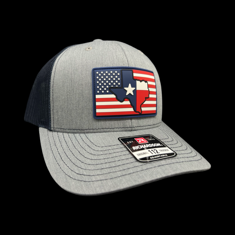 Richardson 112 Hometown Texas Heather Navy Patriotic Performance Trucker