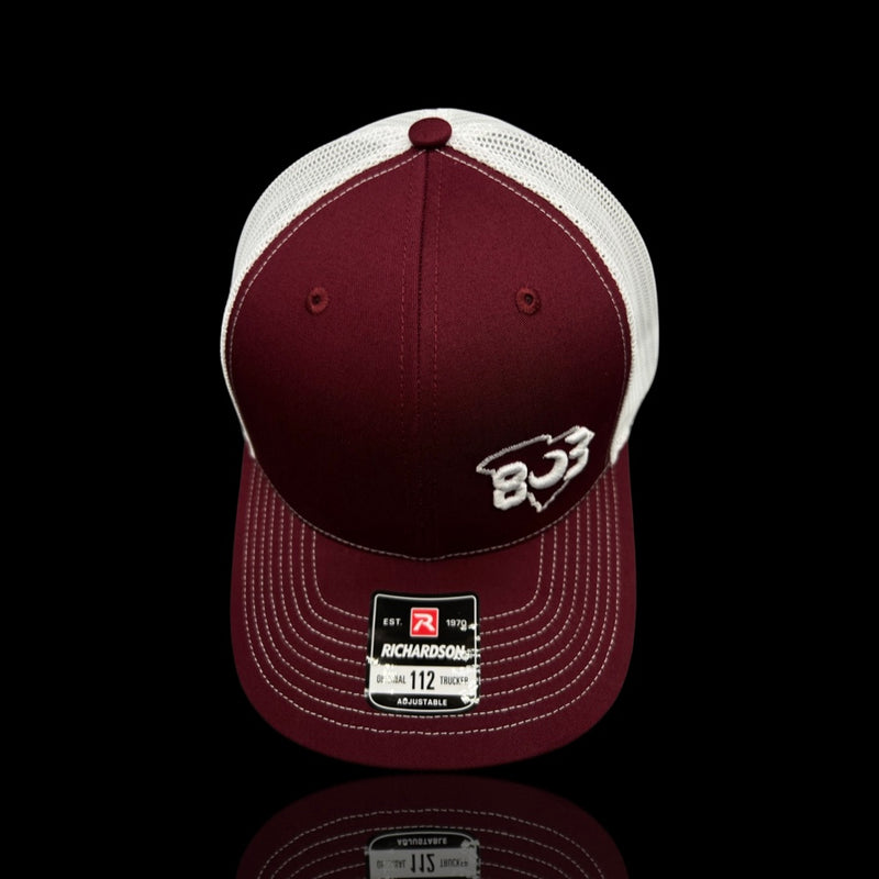 803 Richardson Garnet - White Offset Logo Trucker Hat