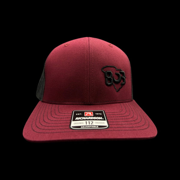 803 Richardson Garnet - Black Offset Logo Trucker Hat