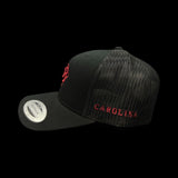 803 Yupoong Carolina Black Widow Garnet Trucker Hat