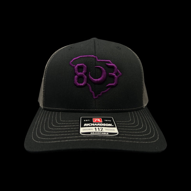 803 Richardson Black Steel Trucker - Purple Logo