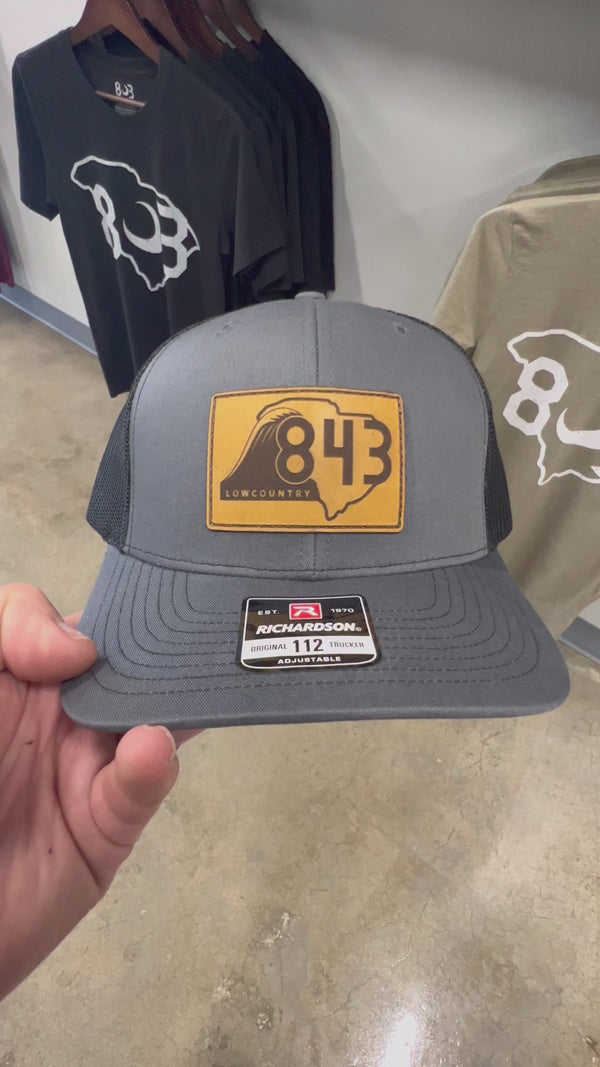 803 Richardson Black and Steel Genuine Leather Patch Trucker