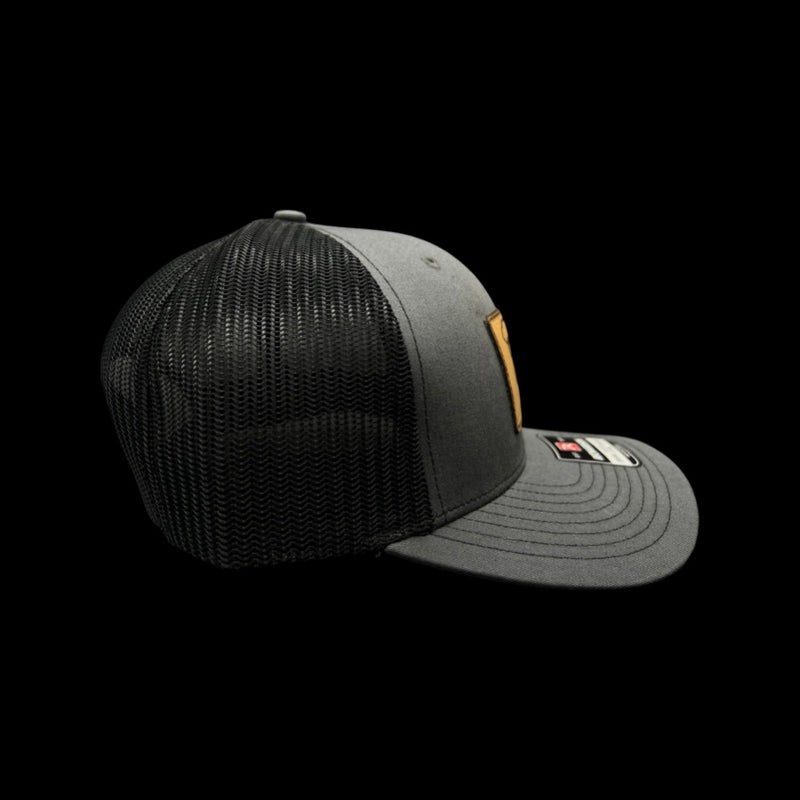 803 Richardson Charcoal - Black Genuine Leather Patch Trucker